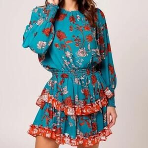 MISA Los Angeles Camila Dress Teal Paisley XS-M NWT